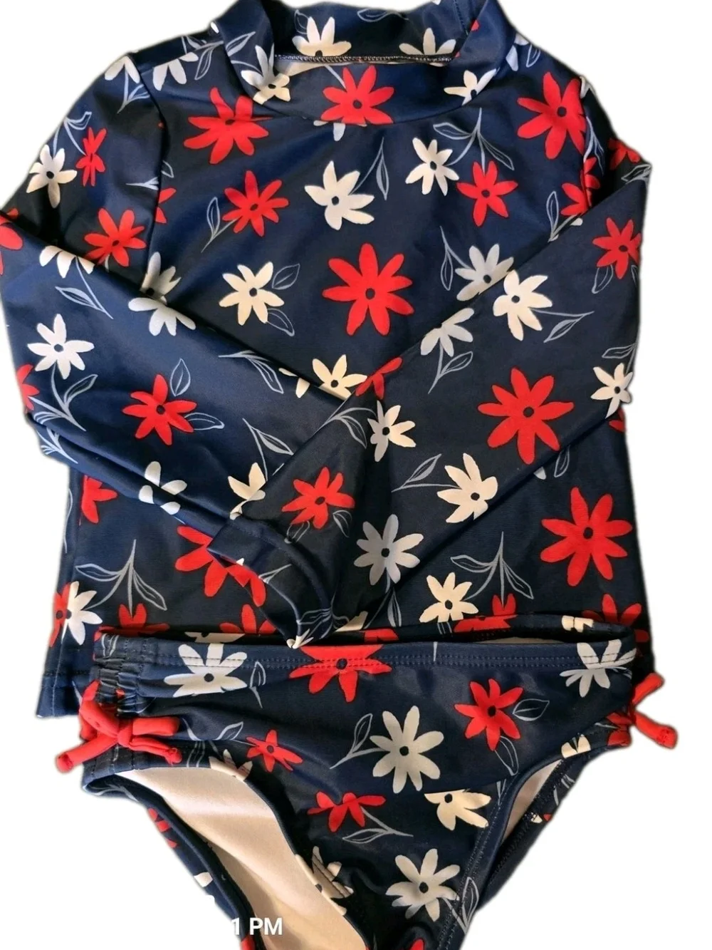 Carter's Girls 3T 2 Piece Swim Set Long Sleeve Rash Guard Navy Floral NWOT